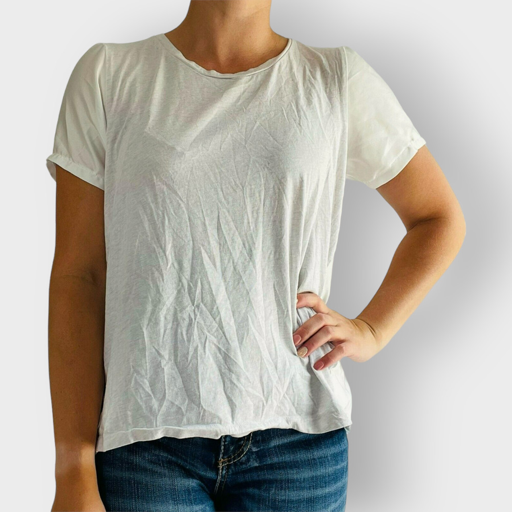 J.Crew Silky Knit White T Shirt Blouse Short Sleeve Oversize C2420 Size Small